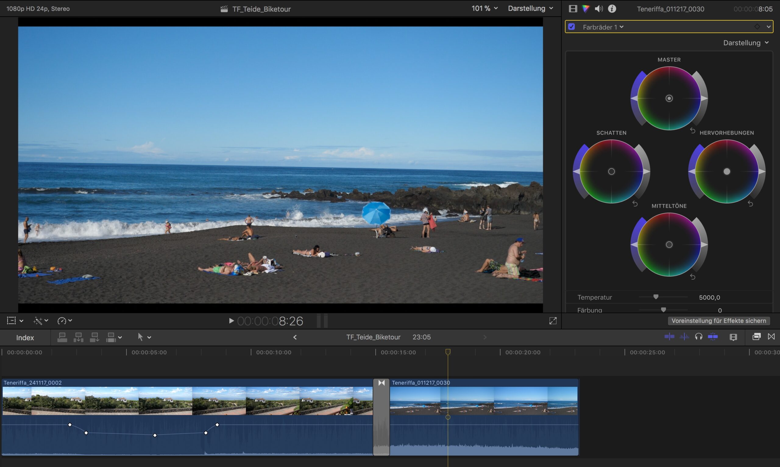 Apple Final Cut bietet jetzt auch Farbräder zur Farbkorrektur
