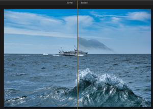 Fotomontage mit Luminar einfach erstellen mit Schiff vor Insel vorher nachher Vergleich
